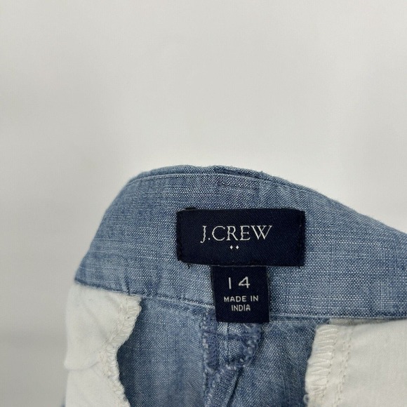 J Crew Blue Chambray Shorts Scallop Trim Slash Pockets 4" Inseam Size 14 - Picture 8 of 9